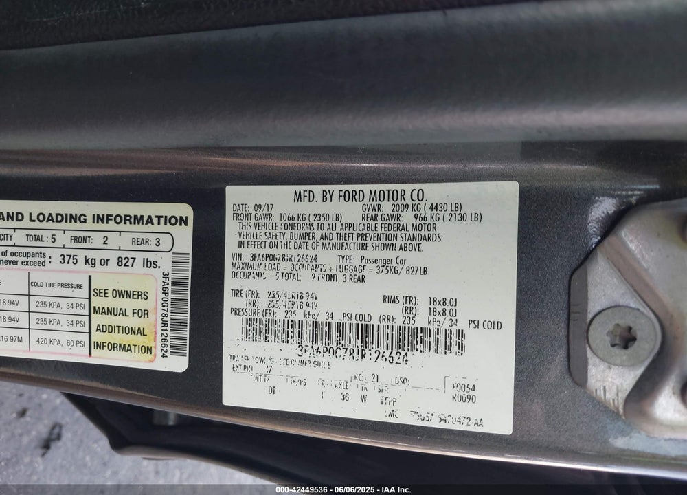 2018 FORD FUSION S VIN: 3FA6P0G78JR126624