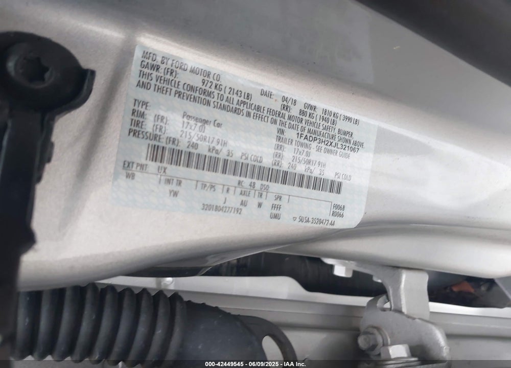 2018 FORD FOCUS VIN: 1FADP3H2XJL321067