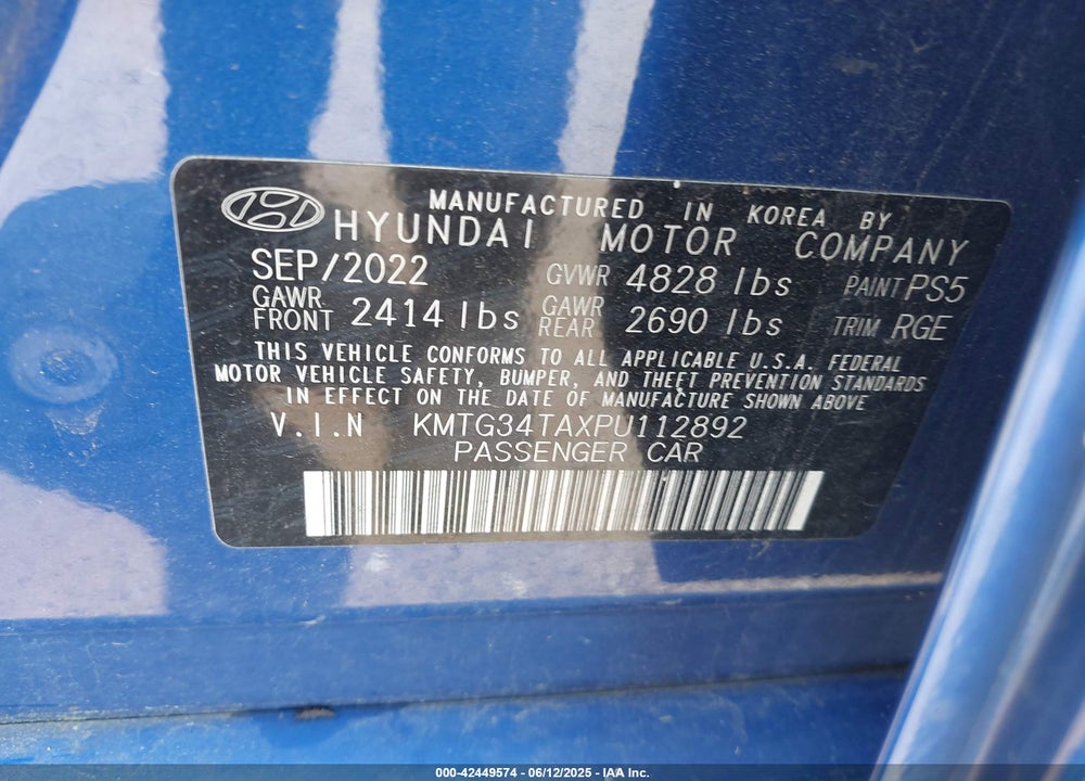 2023 GENESIS G70 VIN: KMTG34TAXPU112892