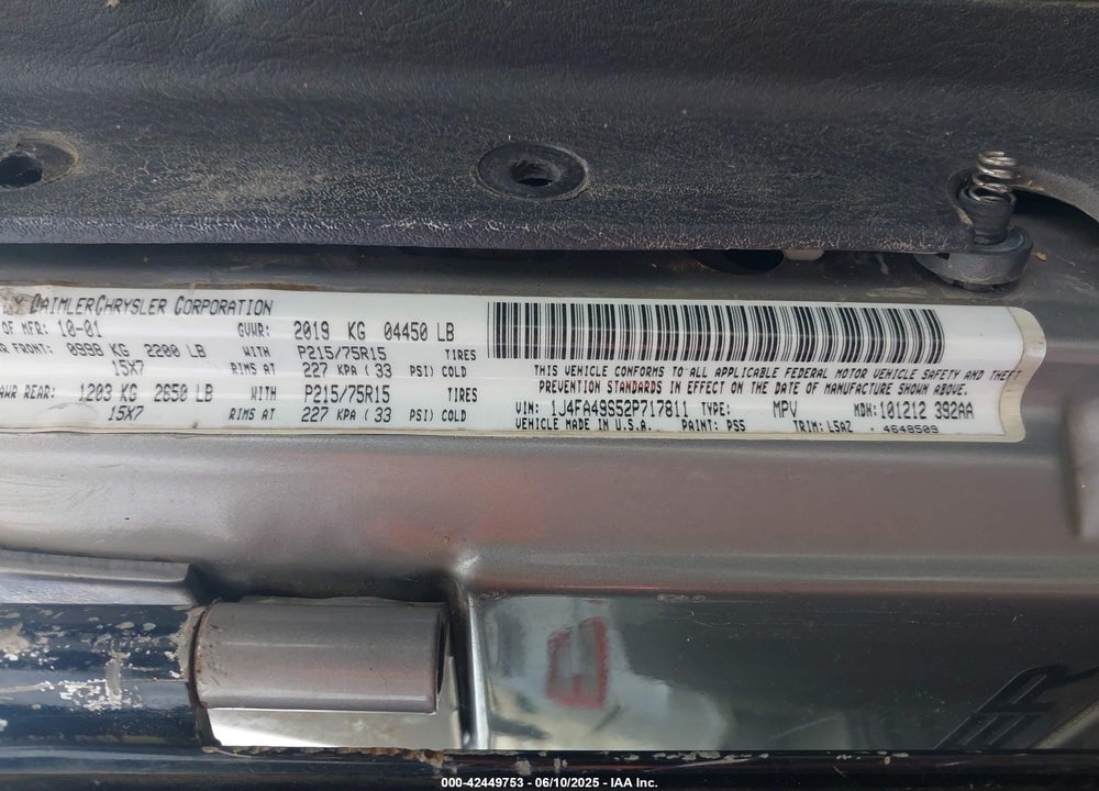 2002 JEEP WRANGLER SPORT VIN: 1J4FA49S52P717811