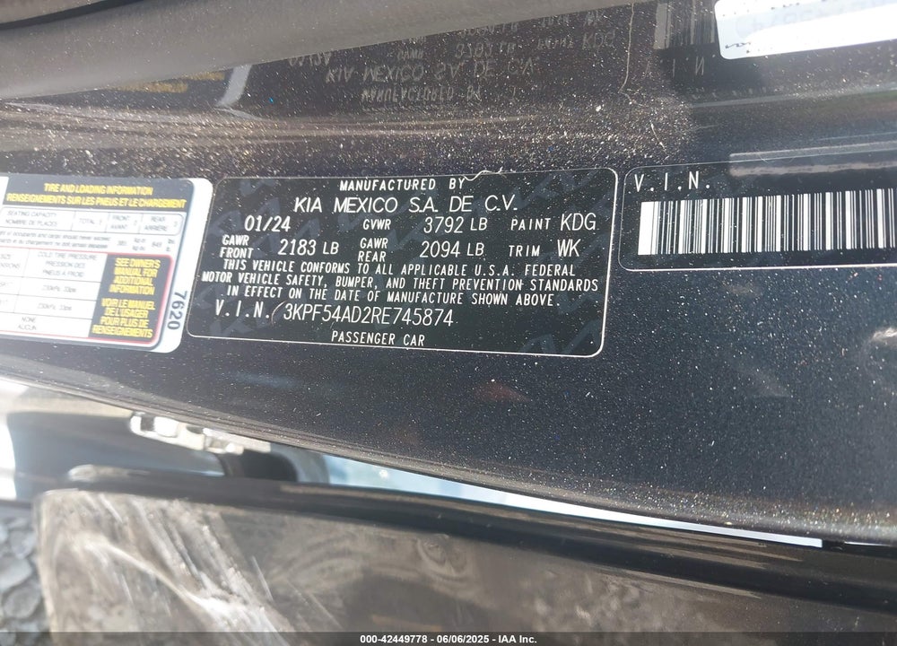 2024 KIA FORTE VIN: 3KPF54AD2RE745874