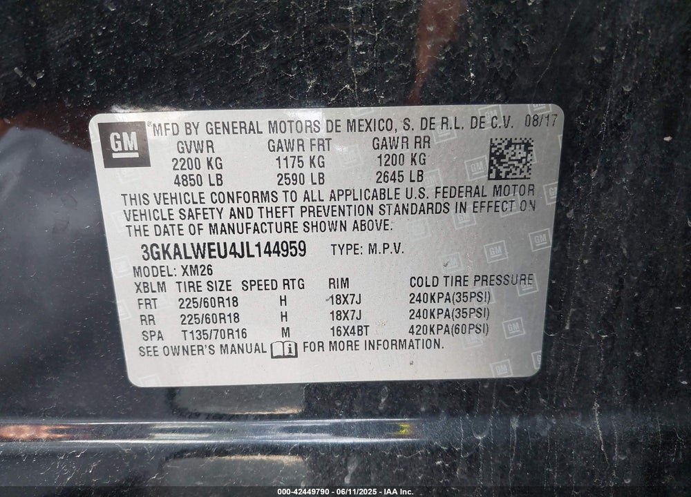 2018 GMC TERRAIN VIN: 3GKALWEU4JL144959