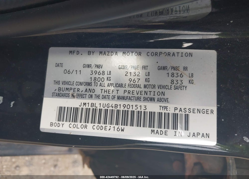 2011 MAZDA 3 VIN: JM1BL1UG4B1901513