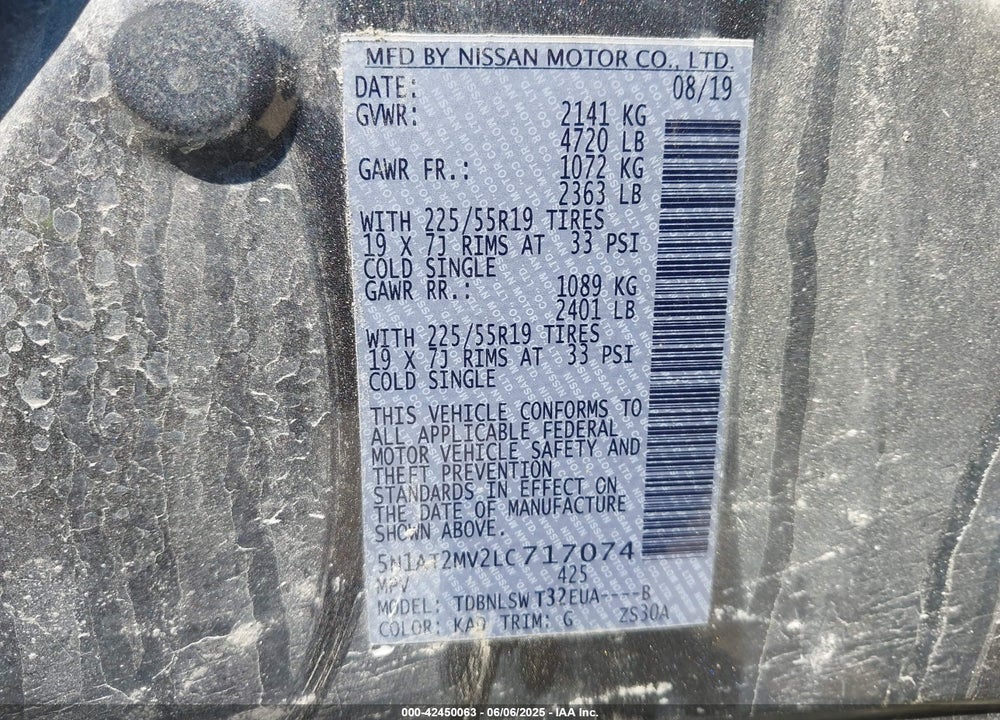 2020 NISSAN ROGUE VIN: 5N1AT2MV2LC717074