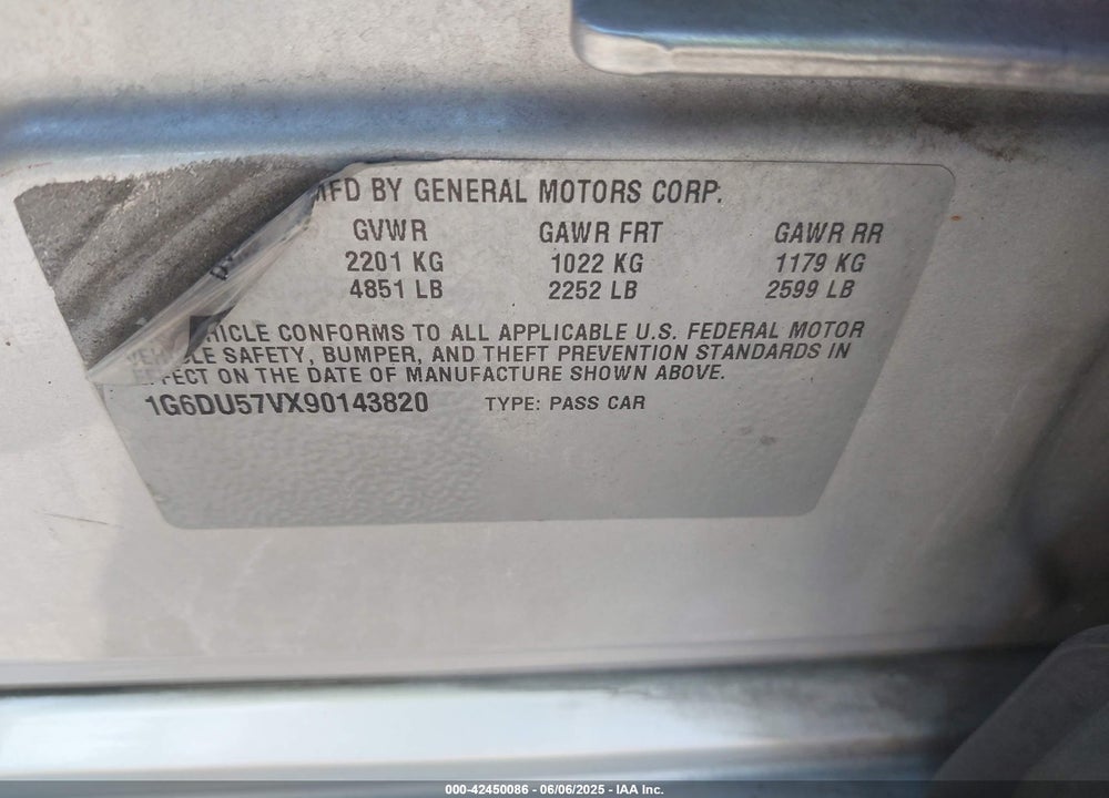 2009 CADILLAC CTS VIN: 1G6DU57VX90143820