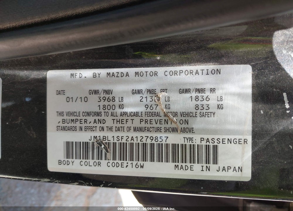 2010 MAZDA MAZDA3 VIN: JM1BL1SF2A1279857
