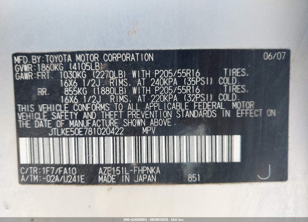 2008 SCION XB VIN: JTLKE50E781020422