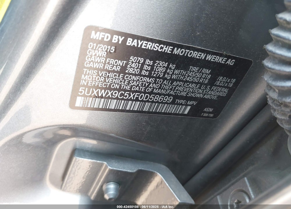 2015 BMW X3 VIN: 5UXWX9C5XF0D58699