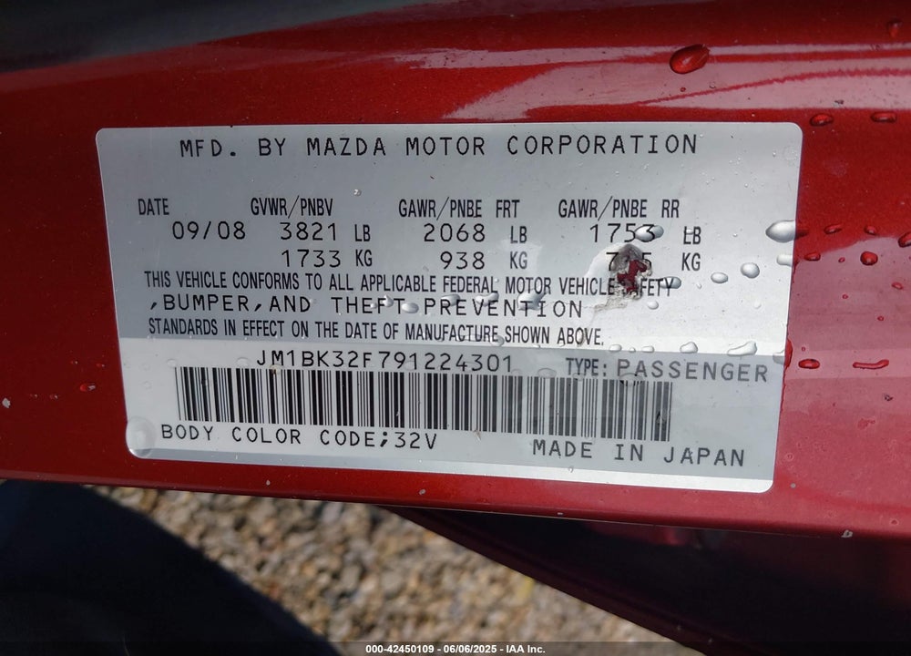 2009 MAZDA 3 I VIN: JM1BK32F791224301