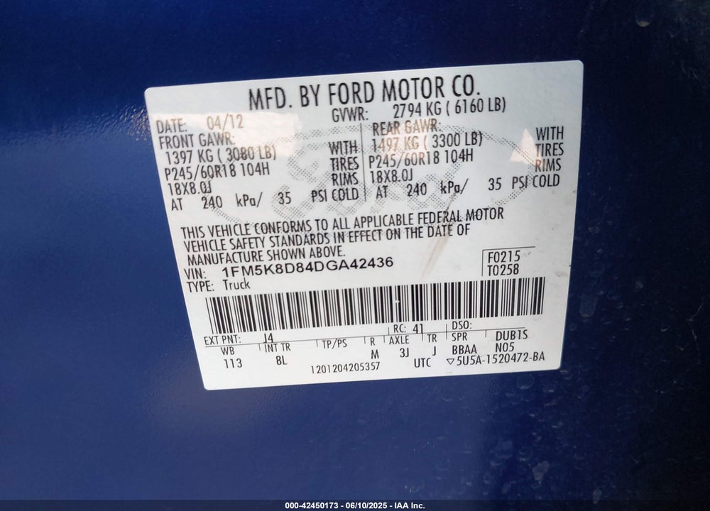 2013 FORD EXPLORER XLT VIN: 1FM5K8D84DGA42436
