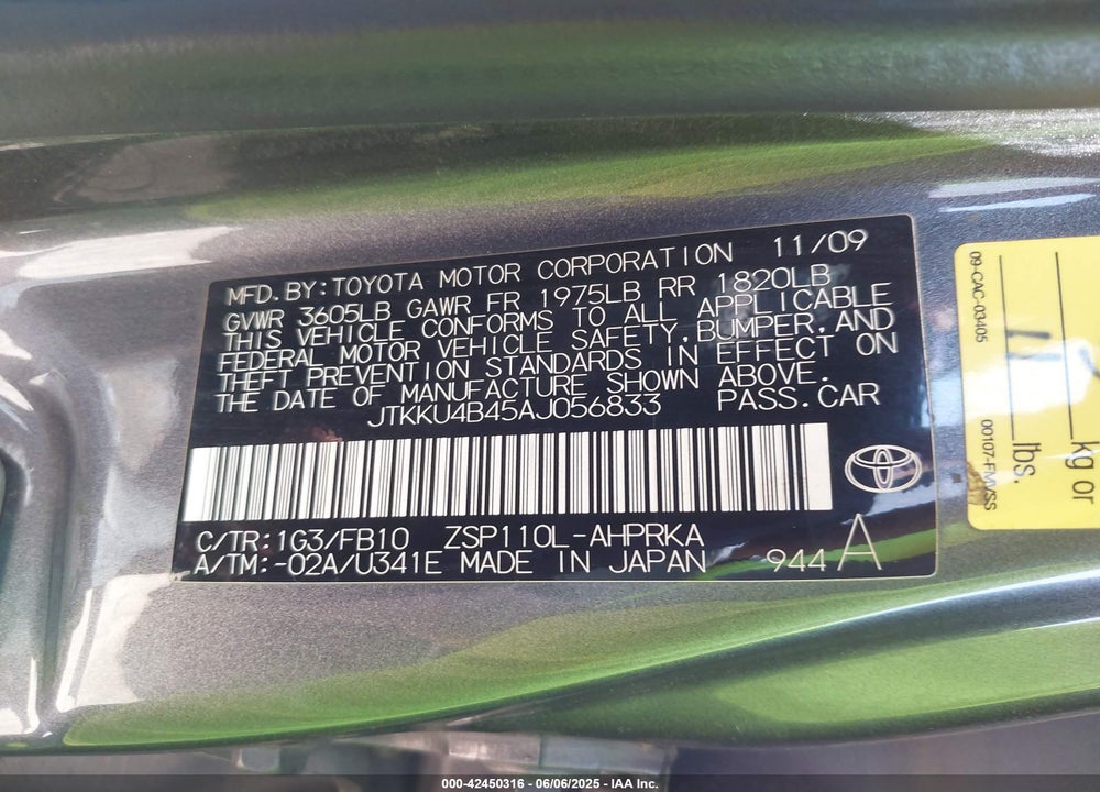 2010 SCION XD VIN: JTKKU4B45AJ056833