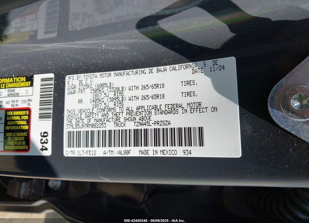 2024 TOYOTA TACOMA VIN: 3TMLB5JN7RM082253