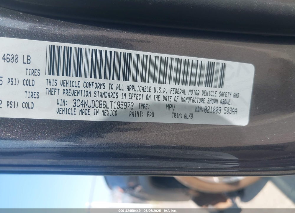 2020 JEEP COMPASS VIN: 3C4NJDCB6LT195973