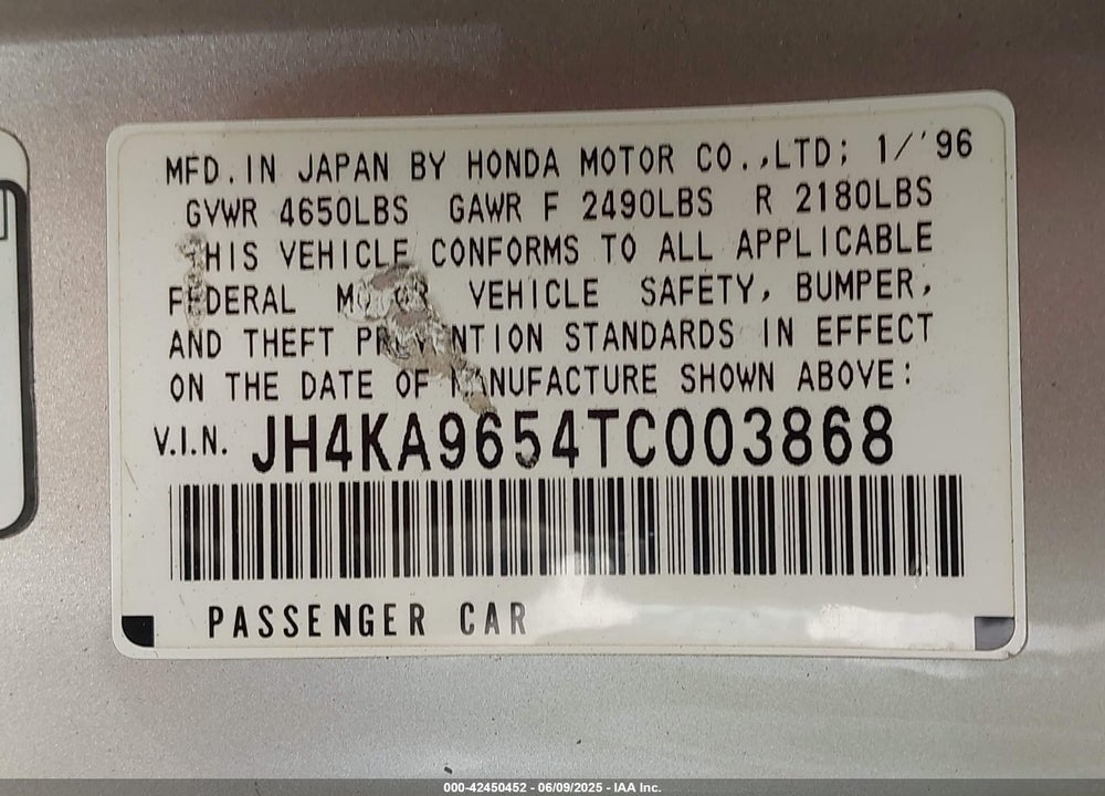 1996 ACURA 3.5RL VIN: JH4KA9654TC003868