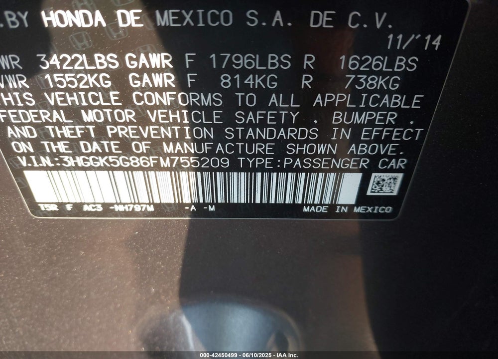 2015 HONDA FIT EX VIN: 3HGGK5G86FM755209