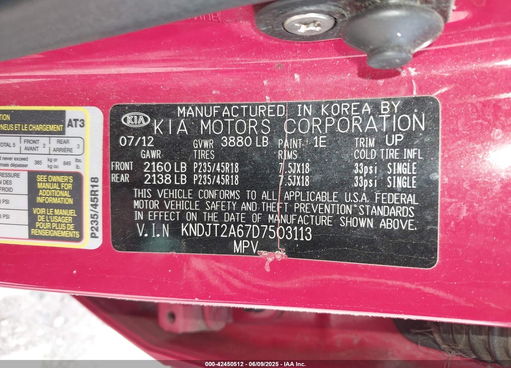 2013 KIA SOUL VIN: KNDJT2A67D7503113