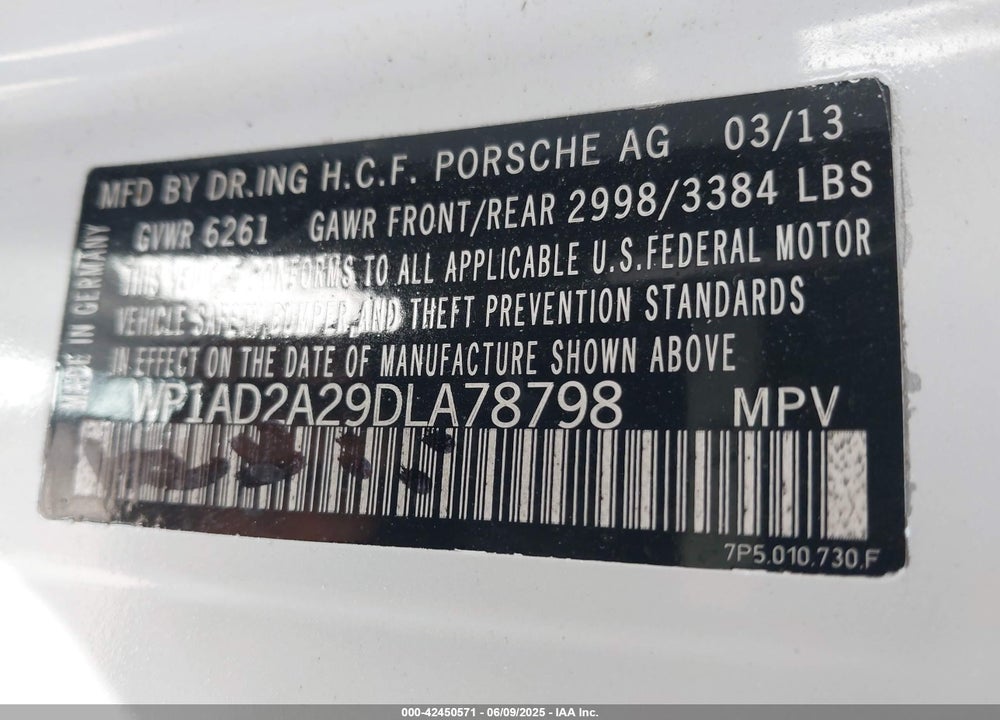 2013 PORSCHE CAYENNE GTS VIN: WP1AD2A29DLA78798