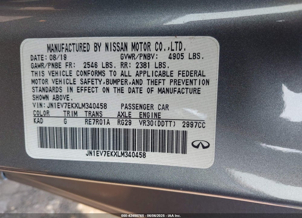 2020 INFINITI Q60 VIN: JN1EV7EKXLM340458