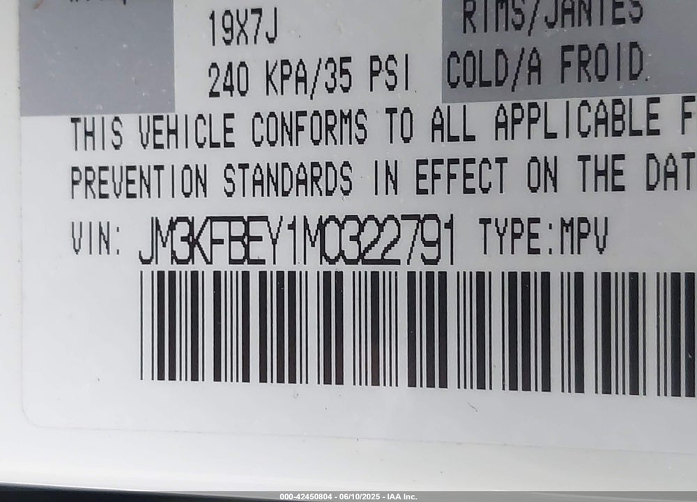 2021 MAZDA CX-5 VIN: JM3KFBEY1M0322791