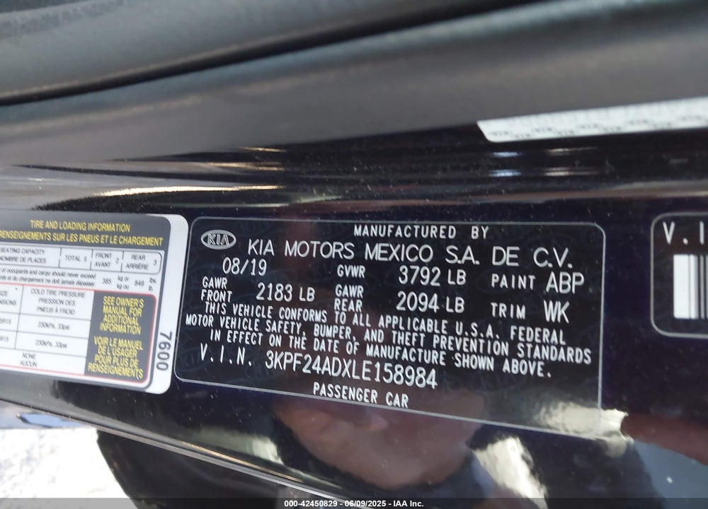 2020 KIA FORTE VIN: 3KPF24ADXLE158984