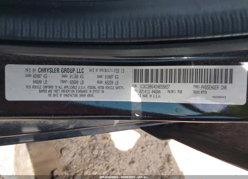 2013 CHRYSLER 200 VIN: 1C3CCBBG4DN659027