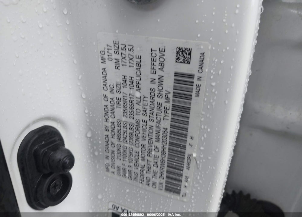 2017 HONDA CR-V LX VIN: 2HKRW6H39HH203054