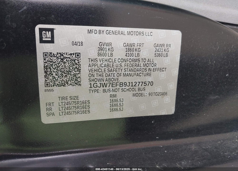 2018 GMC SAVANA 2500 LS VIN: 1GJW7EFB9J1277570