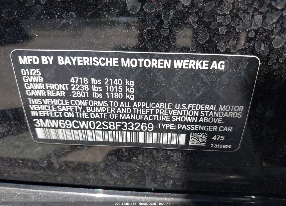 2025 BMW 3 SERIES 330I VIN: 3MW69CW02S8F33269