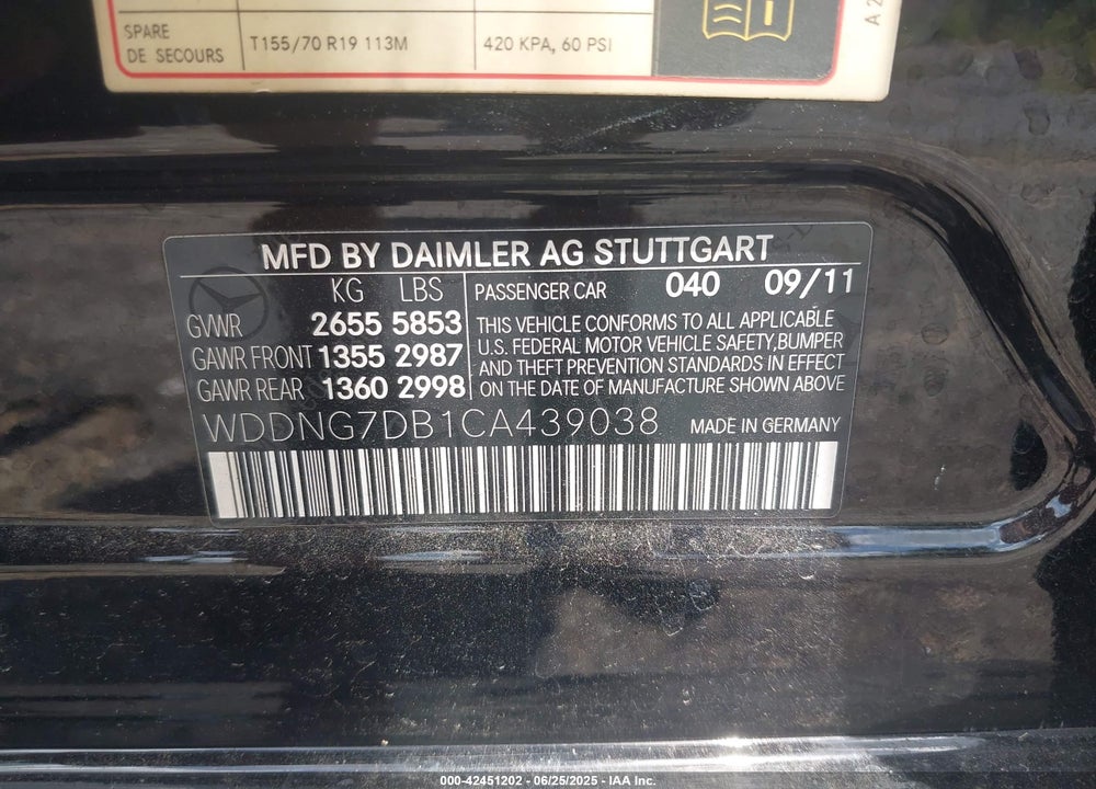 2012 MERCEDES-BENZ S 550 VIN: WDDNG7DB1CA439038
