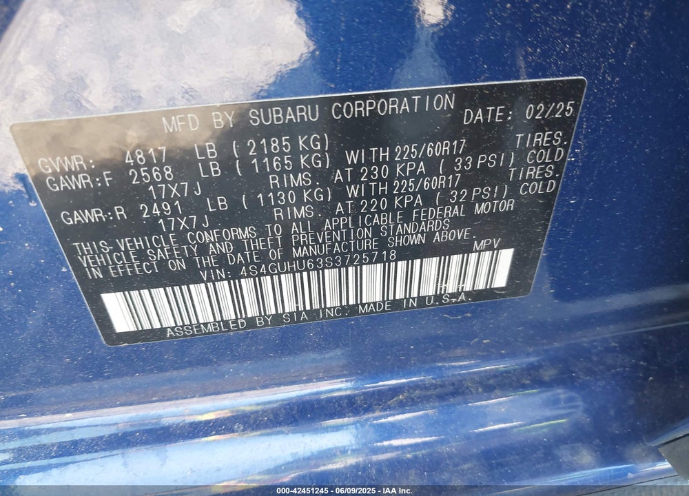 2025 SUBARU CROSSTREK WILDERNESS VIN: 4S4GUHU63S3725718