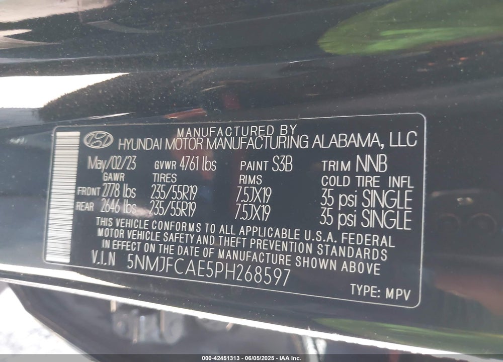 2023 HYUNDAI TUCSON VIN: 5NMJFCAE5PH268597