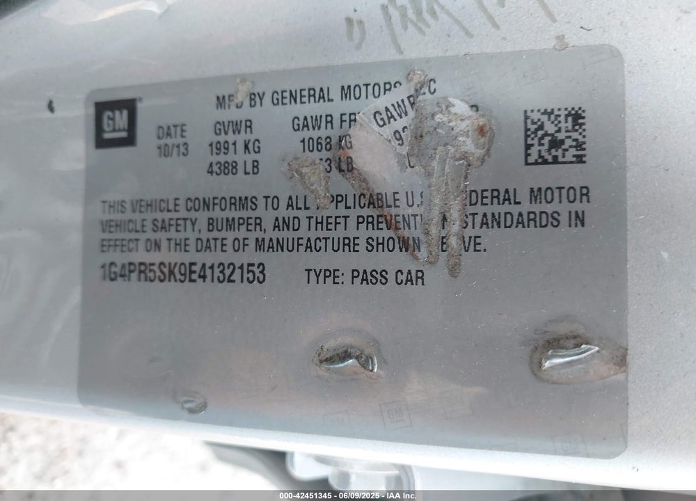 2014 BUICK VERANO CONVENIENCE GROUP VIN: 1G4PR5SK9E4132153