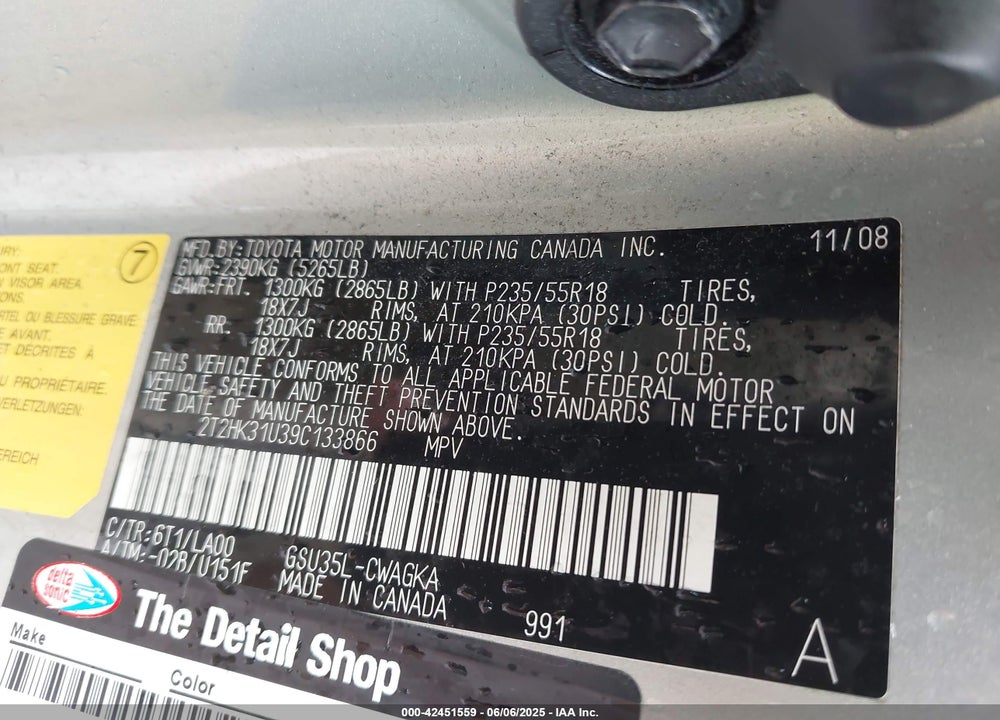 2009 LEXUS RX 350 VIN: 2T2HK31U39C133866