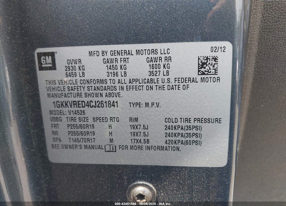 2012 GMC ACADIA VIN: 1GKKVRED4CJ261841