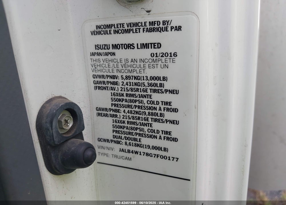 2016 ISUZU NPR DSL REG AT VIN: JALB4W178G7F00177