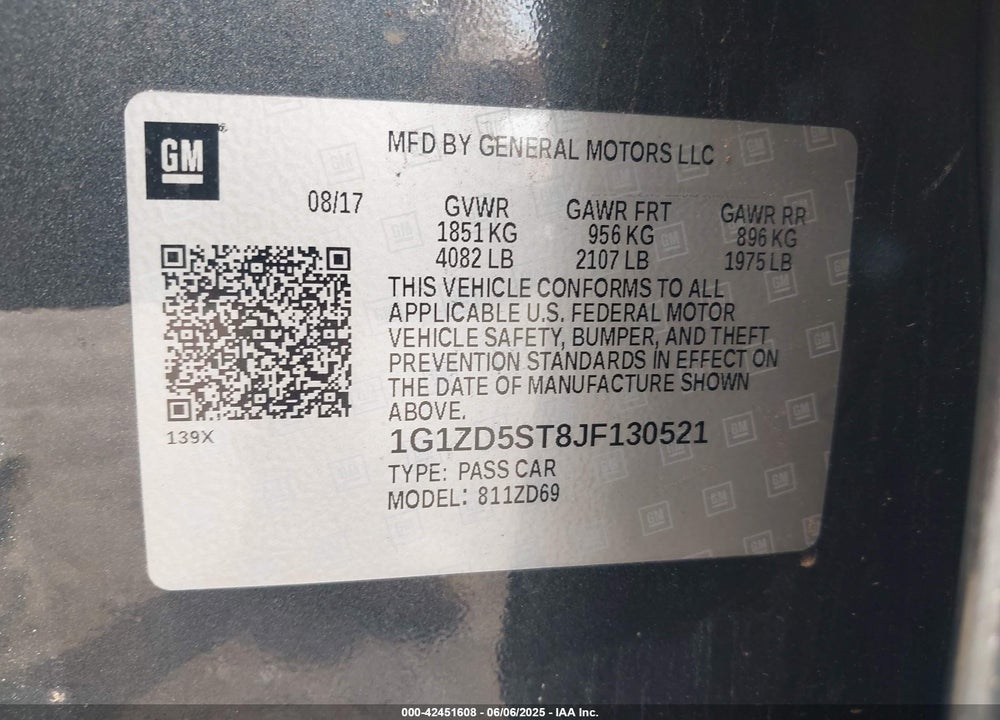 2018 CHEVROLET MALIBU VIN: 1G1ZD5ST8JF130521