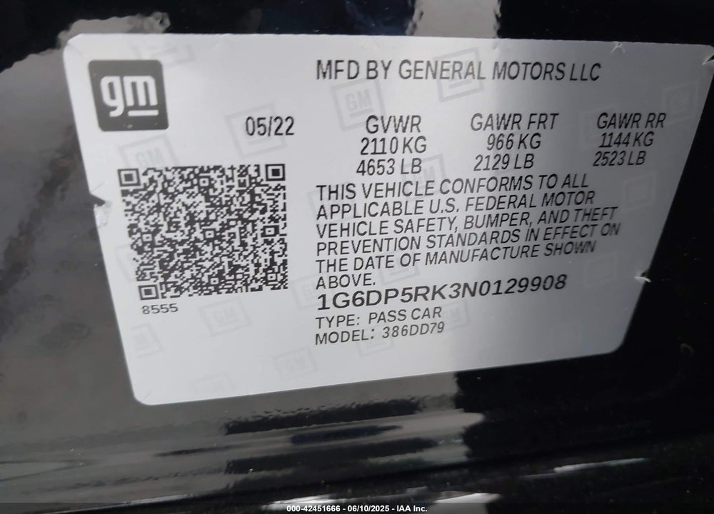 2022 CADILLAC CT5 SPORT VIN: 1G6DP5RK3N0129908