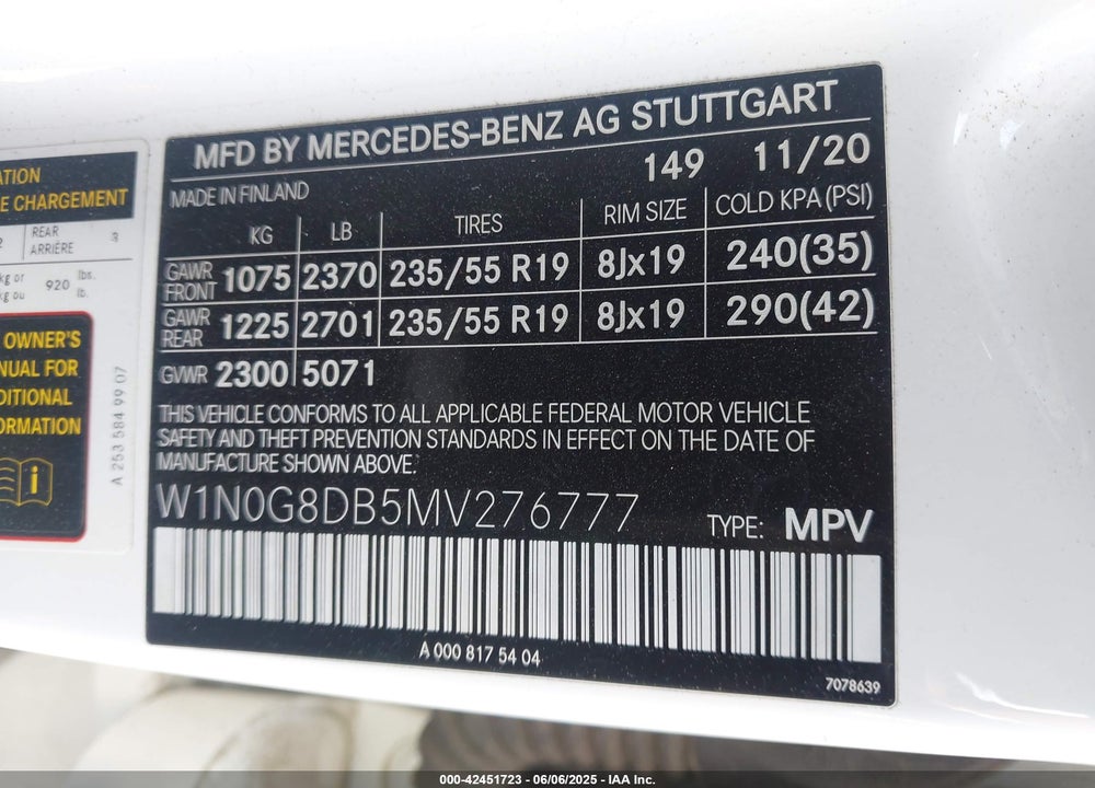 2021 MERCEDES-BENZ GLC CLASS VIN: W1N0G8DB5MV276777