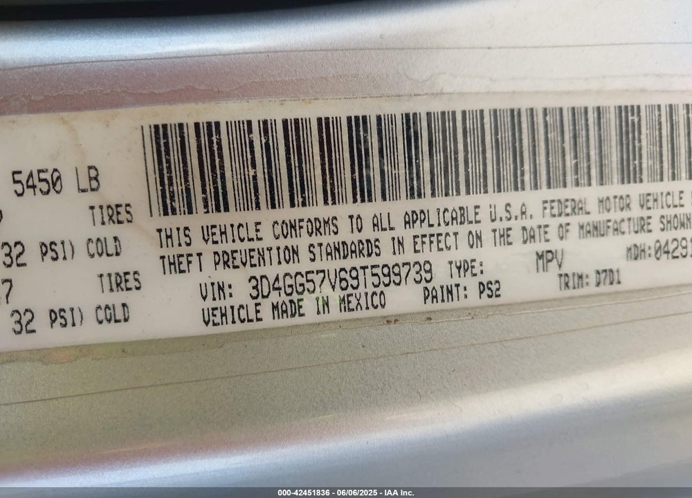 2009 DODGE JOURNEY SXT VIN: 3D4GG57V69T599739