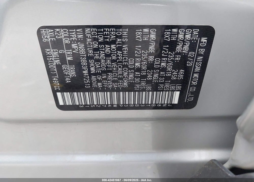 2023 NISSAN ROGUE VIN: JN8BT3BB3PW472513