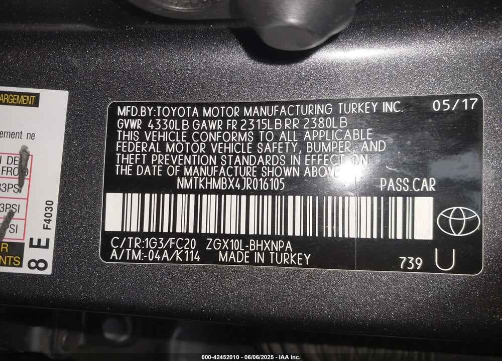 2018 TOYOTA C-HR VIN: NMTKHMBX4JR016105
