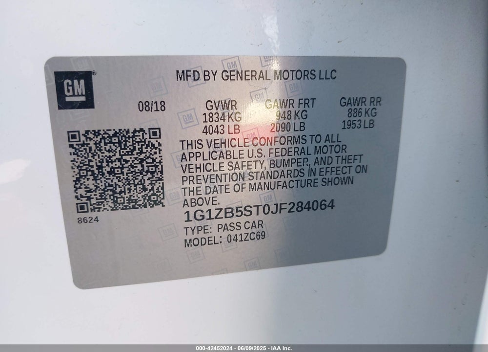 2018 CHEVROLET MALIBU 1LS VIN: 1G1ZB5ST0JF284064