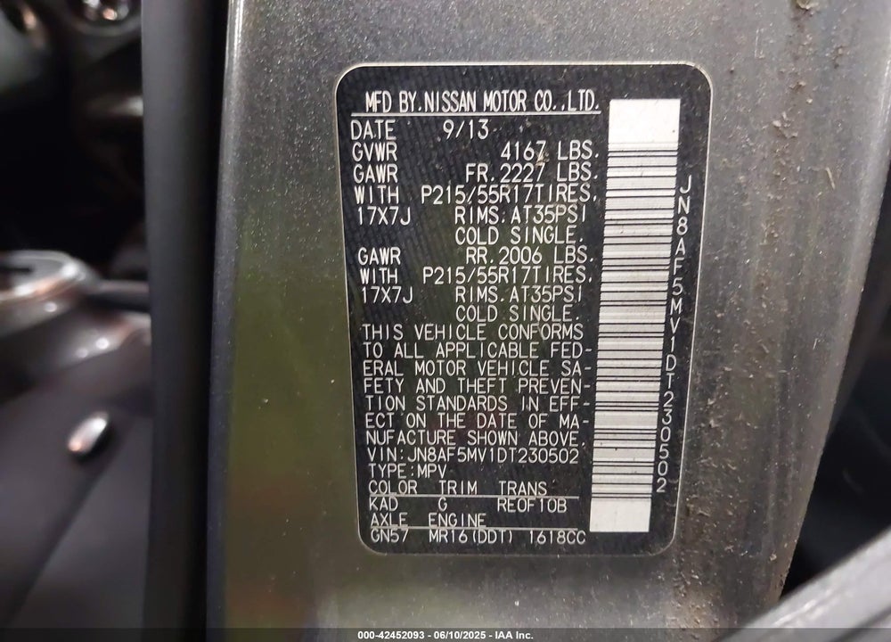 2013 NISSAN JUKE SV VIN: JN8AF5MV1DT230502