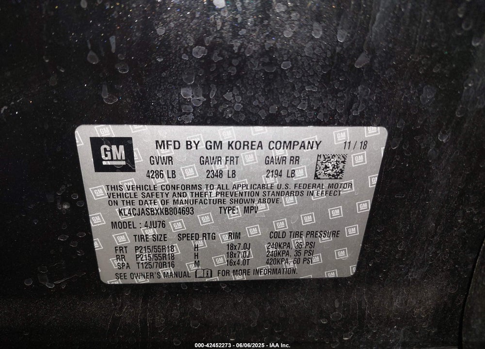 2019 BUICK ENCORE VIN: KL4CJASBXKB804693