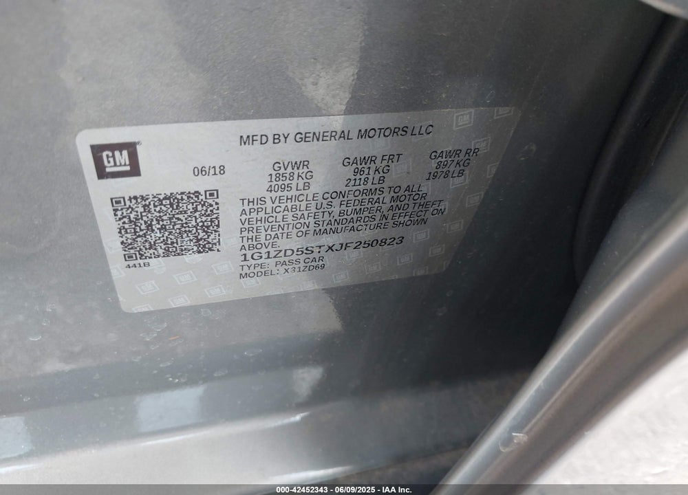 2018 CHEVROLET MALIBU VIN: 1G1ZD5STXJF250823