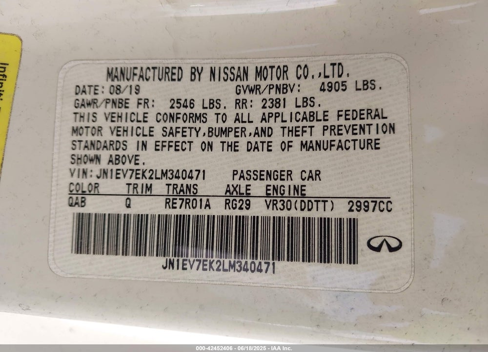 2020 INFINITI Q60 VIN: JN1EV7EK2LM340471