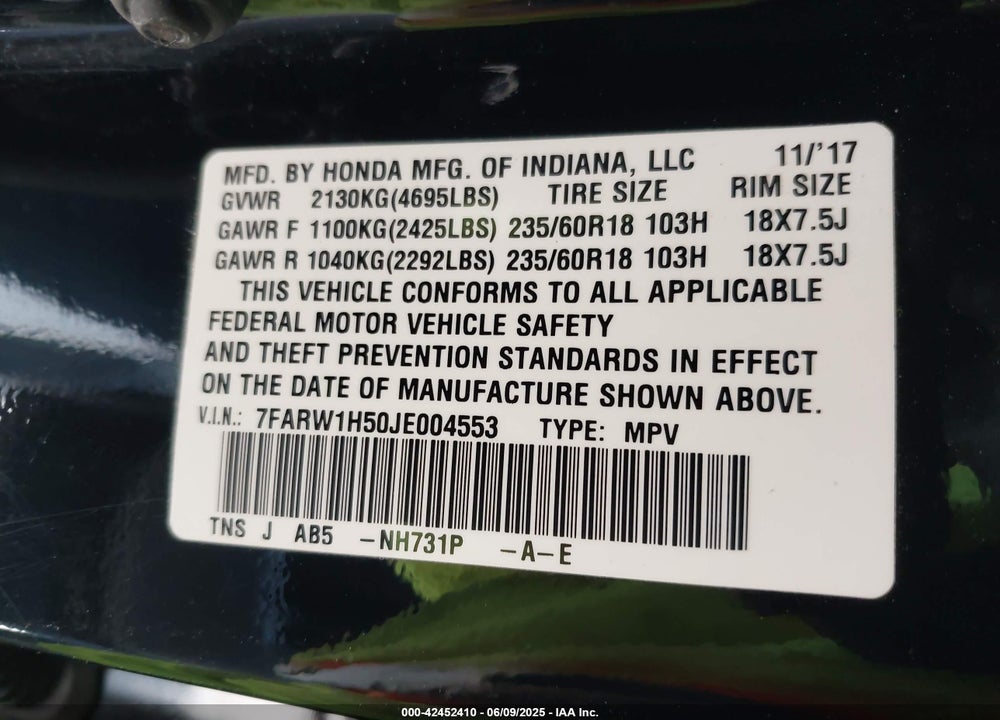 2018 HONDA CR-V EX VIN: 7FARW1H50JE004553