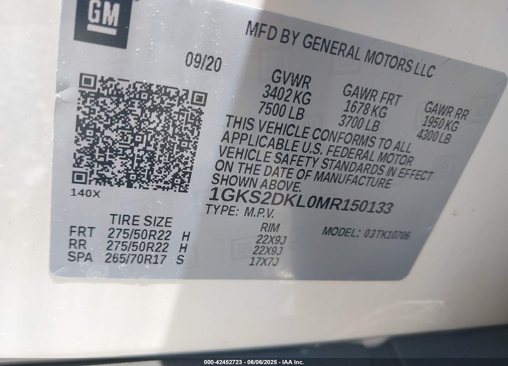 2021 GMC YUKON VIN: 1GKS2DKL0MR150133
