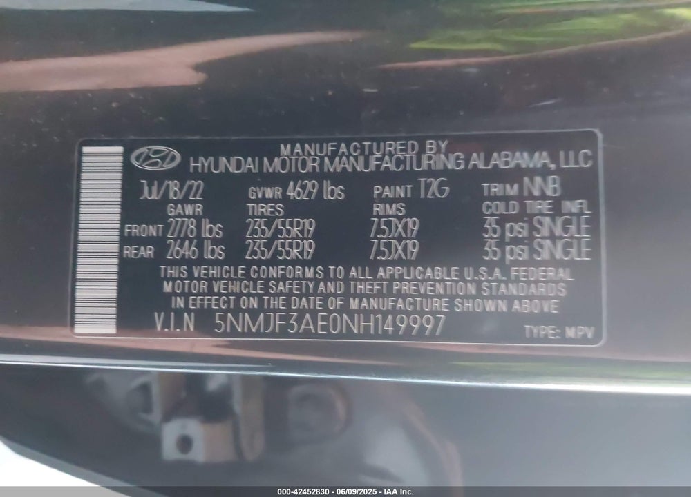 2022 HYUNDAI TUCSON VIN: 5NMJF3AE0NH149997