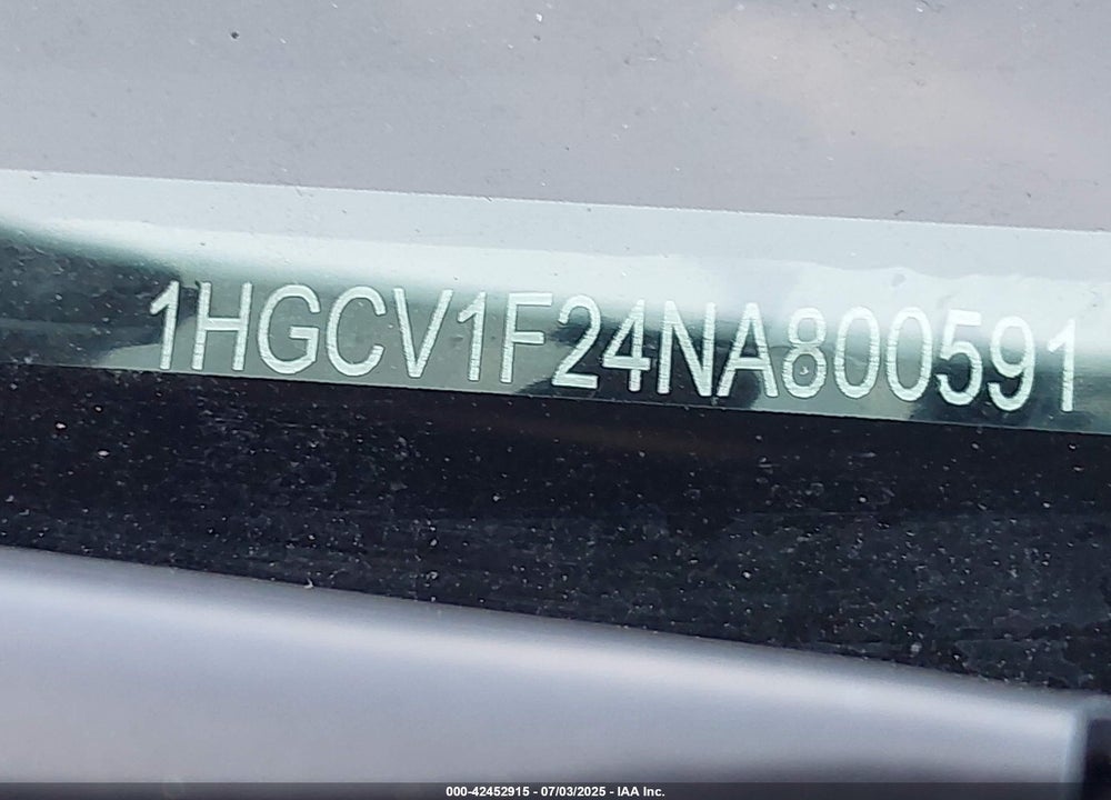 2022 HONDA ACCORD VIN: 1HGCV1F38NA077059